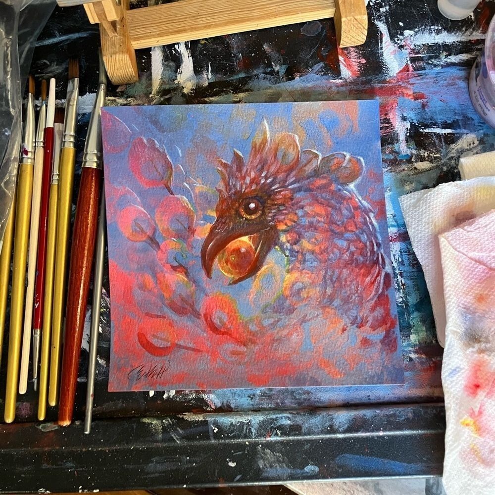 Original Painting Phoenix bird art handmade collectible artwork Artettina USA - Picture 3 of 5